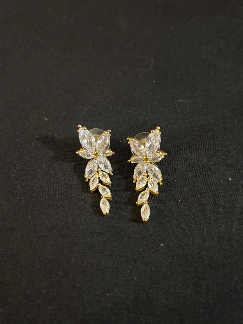Gold-Tone Crystal Leaf Drop Earrings - Clear